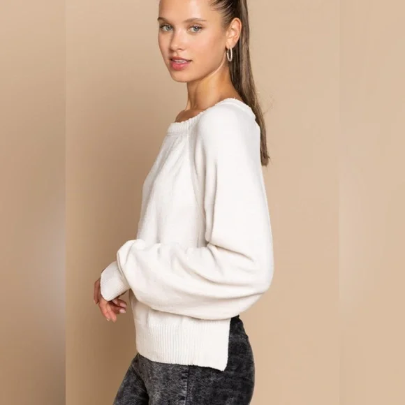 🔥sale POL Women’s Soft Pullover Backless Sweater - Cream- Sizes: S, M, L - Picture 4 of 8